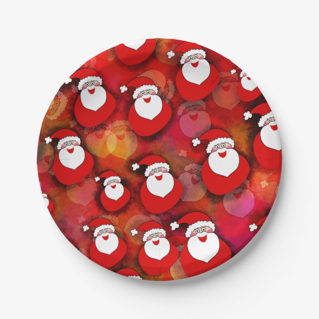 Happy Seamless Santa Claus Pattern Pappteller (Vorderseite)