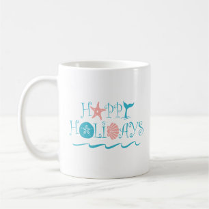 Happy Seashore Beach Seashell Typografie Weihnacht Kaffeetasse