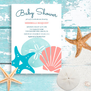 Happy Seashore   Beach Seashells Babydusche Einladung