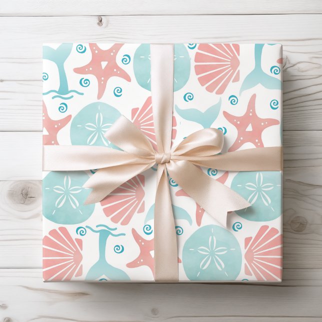 Happy Seashore | Nautical Beach Patterns Weihnacht Geschenkpapier (Von Creator hochgeladen)