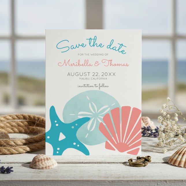 Happy Seashore | Nautical Beach Seashell Wedding Save The Date (Von Creator hochgeladen)