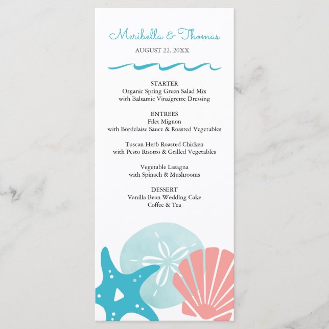 Happy Seashore | Seashells Wedding Menükarte (Vorderseite)