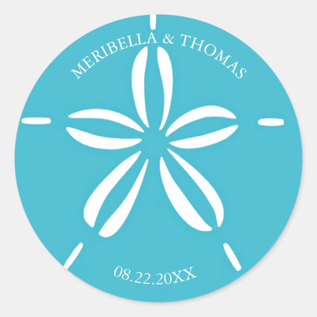 Happy Seashore | Tropischer Sand Dollar Runder Aufkleber (Vorderseite)
