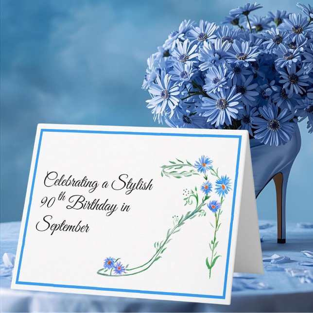 Happy September 90. Geburtstag Blue Aster Blume Karte (Von Creator hochgeladen)