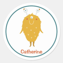 Happy Shaggy furry Orange Monster drei Augapfel Runder Aufkleber