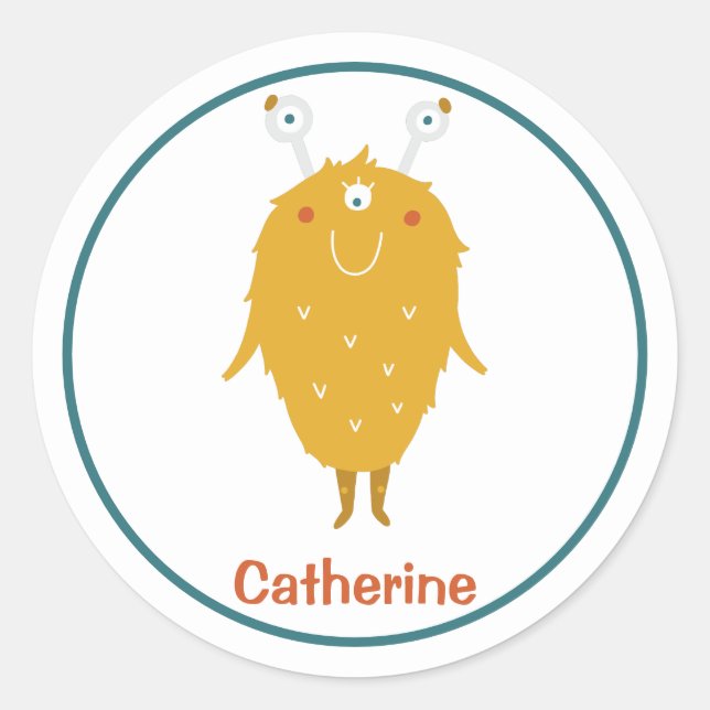 Happy Shaggy furry Orange Monster drei Augapfel Runder Aufkleber (Vorderseite)