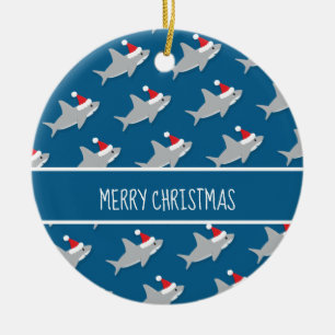 Happy Shark Pattern Merry Christmas Ornament