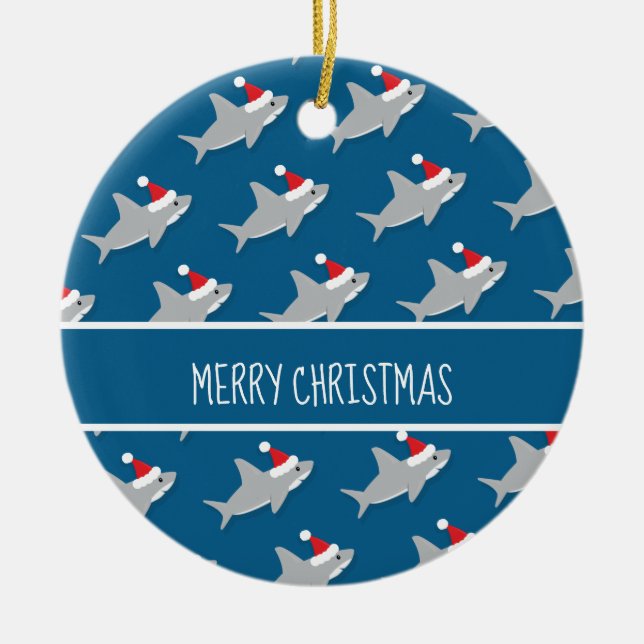 Happy Shark Pattern Merry Christmas Ornament (Vorne)