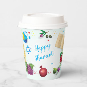Happy SHAVUOT decorative ornament seven species Pappbecher