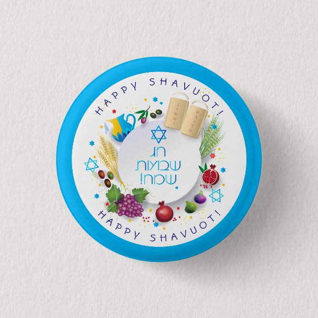 Happy SHAVUOT dekorative Ornament sieben Arten Button (Vorderseite)