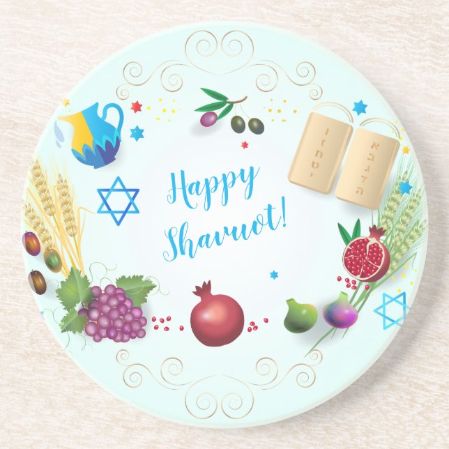 Happy SHAVUOT dekorative Ornament sieben Arten Getränkeuntersetzer (Vorne)