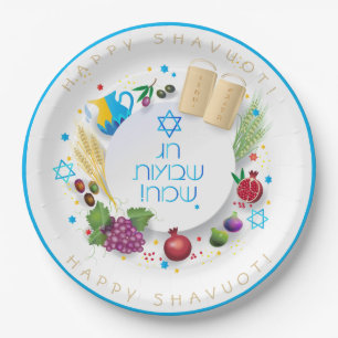 Happy SHAVUOT dekorative Ornament sieben Arten Pappteller