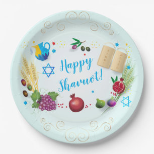 Happy SHAVUOT dekorative Ornament sieben Arten Pappteller