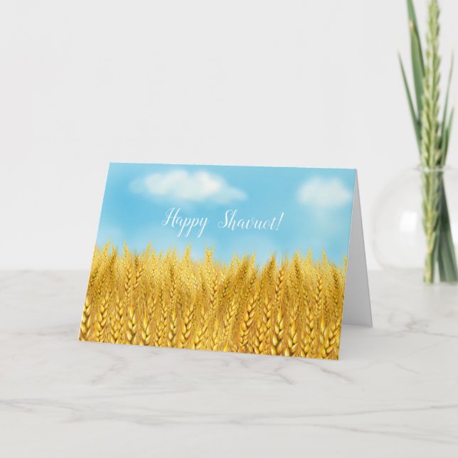 Happy SHAVUOT Gold Wheat Field Watercolor Gruß Karte (Vorderseite)