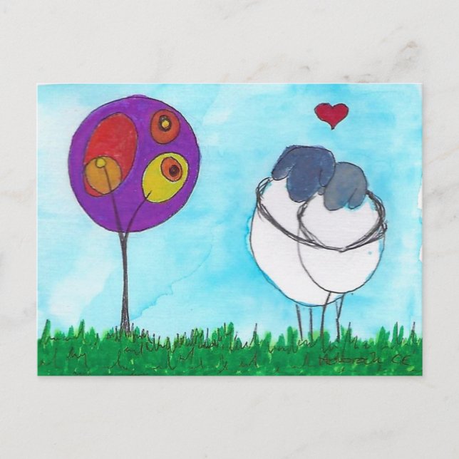Happy Sheep - Liebe und Hugs Postkarte (Vorderseite)