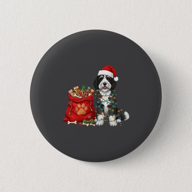 Happy Sheepadoodle Christmas Lights Dog Mom Sheepa Button (Vorderseite)