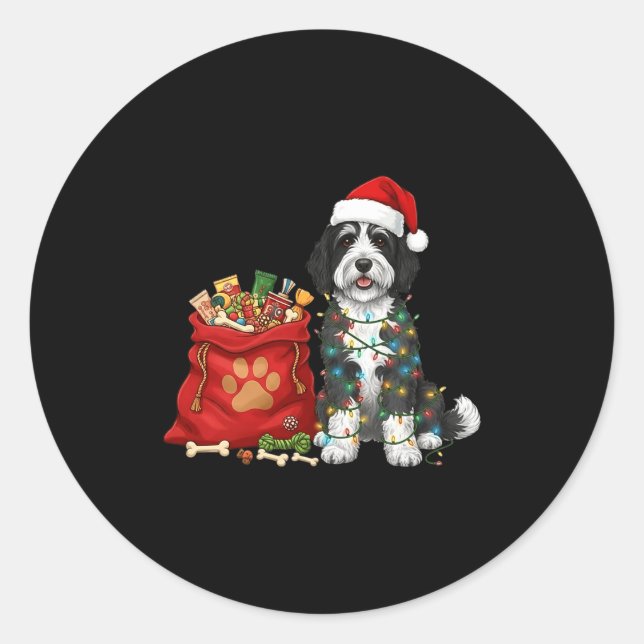 Happy Sheepadoodle Christmas Lights Dog Mom Sheepa Runder Aufkleber (Vorderseite)