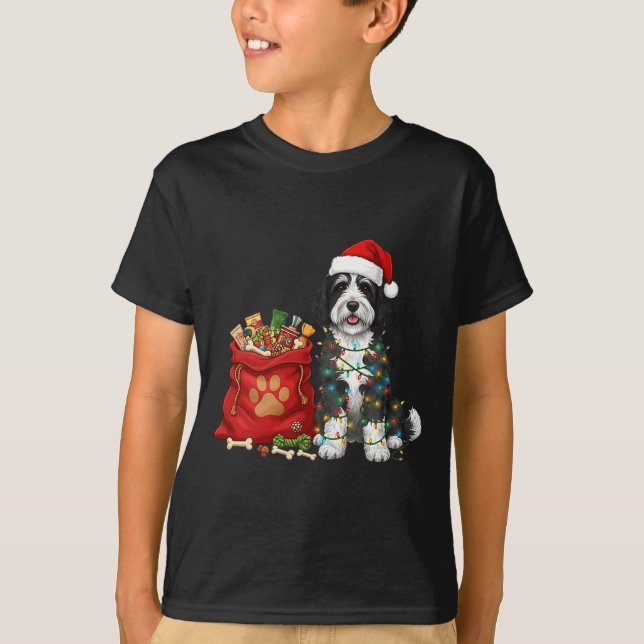 Happy Sheepadoodle Christmas Lights Dog Mom Sheepa T-Shirt (Vorderseite)