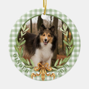 Happy Sheltie in Laurel Wreath Foto Keramik Ornament
