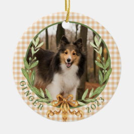 Happy Sheltie in Laurel Wreath Foto Keramik Ornament