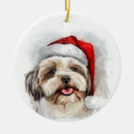 Happy Shih Tzu Dog Christmas Personalized Keramik Ornament