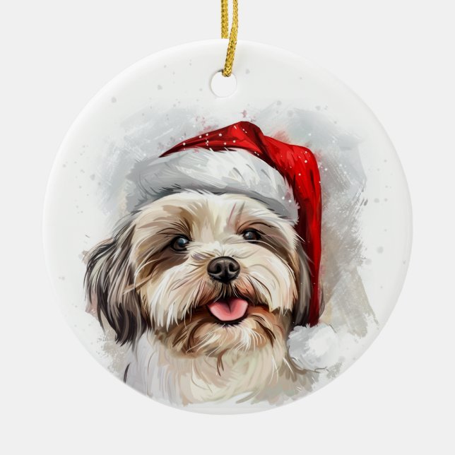 Happy Shih Tzu Dog Christmas Personalized Keramik Ornament (Vorne)
