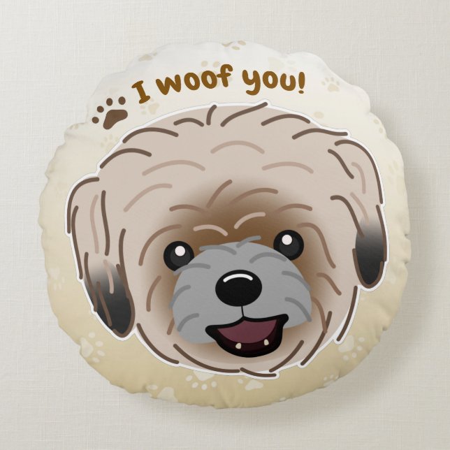 Happy Shih Tzu Dog Lover I Woof You Paws Rundes Kissen (Vorderseite)