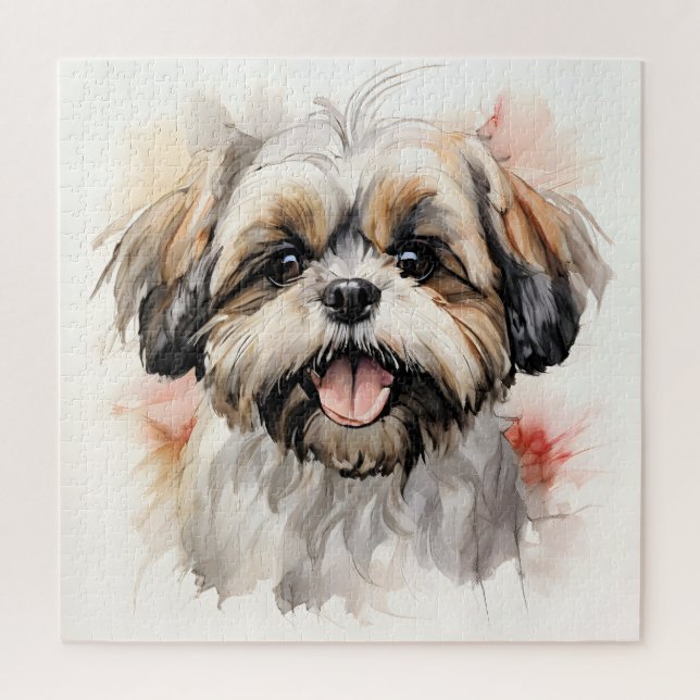 Happy Shih-tzu Puppy Ink Portrait Puzzle (Vertikal)