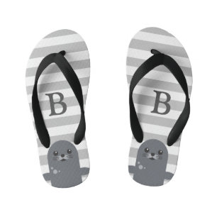 Happy Siegel and Grey Stripes Monogram Kid's Kinderbadesandalen