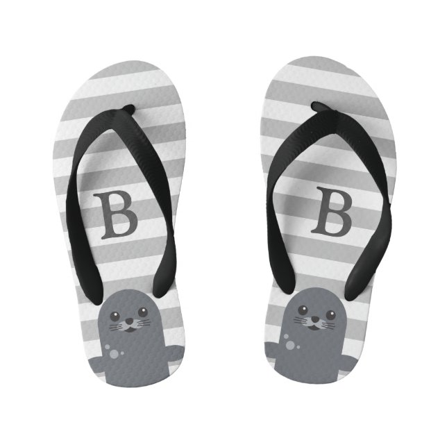 Happy Siegel and Grey Stripes Monogram Kid's Kinderbadesandalen (Fußbett)