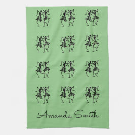 Happy Silhouette Dancers Green Geschirrtuch