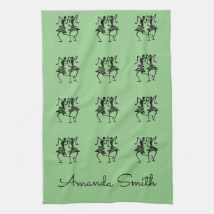 Happy Silhouette Dancers Green Geschirrtuch