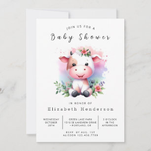 Happy Simple Cow Baby Shower Einladung