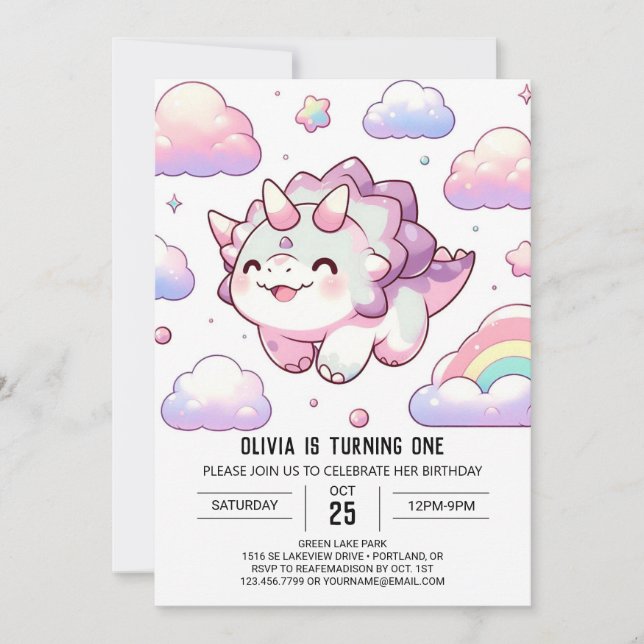 Happy Simple Dinosaur 1. Geburtstag Einladung (Vorderseite)