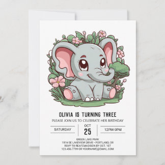 Happy Simple Elephant Digital Geburtstag Einladung