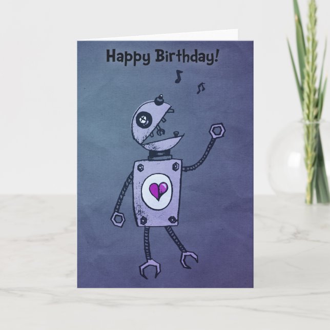 Happy Singing Robot Birthday Karte (Vorderseite)