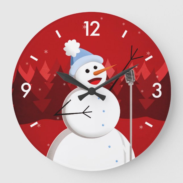 Happy Singing Snowman Weihnachten Große Wanduhr (Vorderseite)
