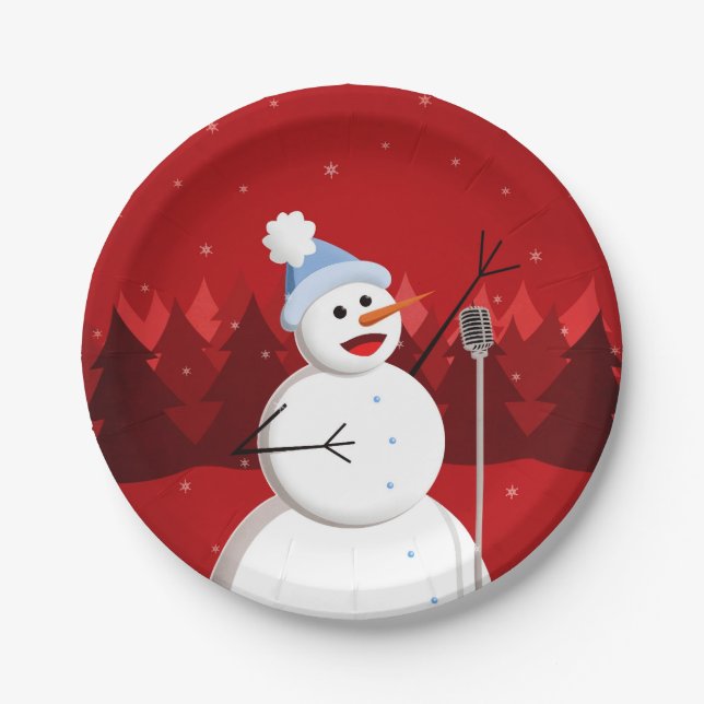 Happy Singing Snowman Weihnachten Pappteller (Vorderseite)