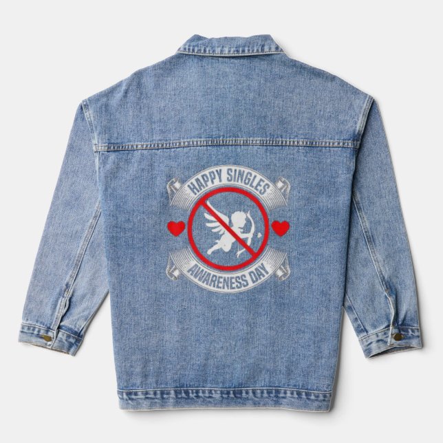Happy Single Awareness Day Anti Cupid Anti-Valent Jeansjacke (Rückseite)