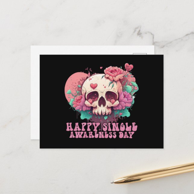 Happy Single Awareness Day Valentines Skull Postkarte (Vorderseite/Rückseite Beispiel)