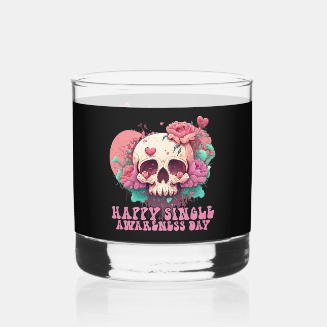 Happy Single Awareness Day Valentines Skull Whiskyglas (Vorderseite)