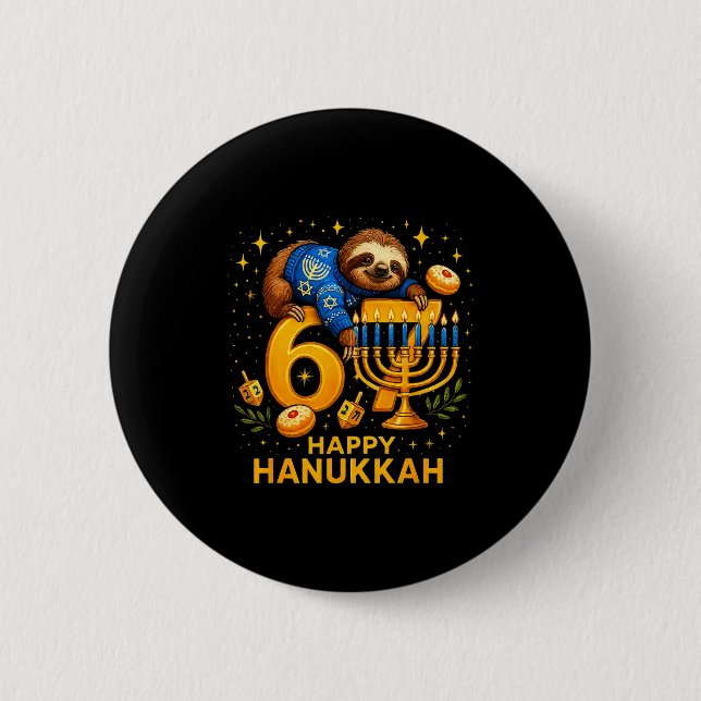 Happy Six Seven Hanukkah Funny Meme Menorah Sloth  Button (Vorderseite)