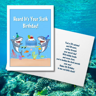 Happy Sixth Birthday Sharks mit Cake Card Karte