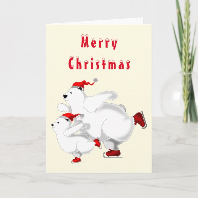 Happy Skaten Bear Weihnachtskarte Karte (Vorderseite)