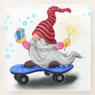 Happy Skater Gnome mit Gift Glass Untersetzer