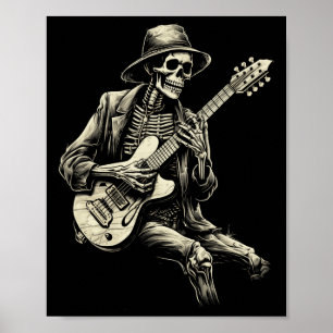 Happy Skeleton Gitarre Typ Spooky Halloween Rock B Poster