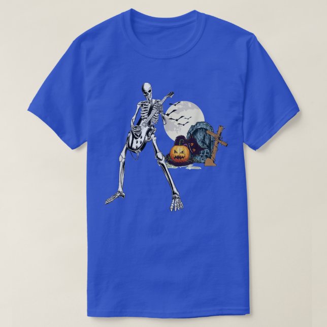 Happy Skeleton Gitarre Typ Spooky Halloween Rock B T-Shirt (Design vorne)
