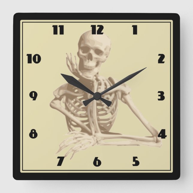 Happy Skeleton Quadratische Wanduhr (Vorderseite)