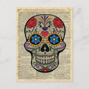 Happy Skull, Sugar Skull, Halloween, Wörterbuchkun Postkarte