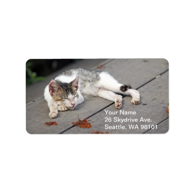 Happy Sleeping Cat Adressaufkleber (Vorne)
